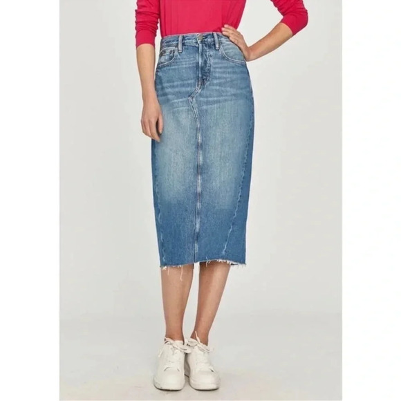 Polo Ralph Lauren Skirt Angie Wash Raw Hem Denim Midi Button Fly distressed boho - Picture 1 of 15
